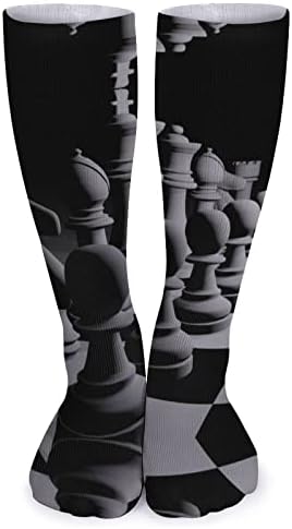 Црни бели шаховски спортски чорапи топли цевки чорапи високи чорапи за жени мажи кои работат обична забава
