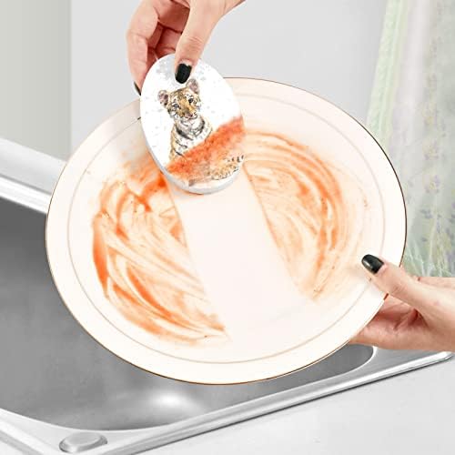 Алаза симпатична тигарска животинска принт природна сунѓер кујна целулоза сунѓери за садови миење на бања и чистење на домаќинства, не-крик и