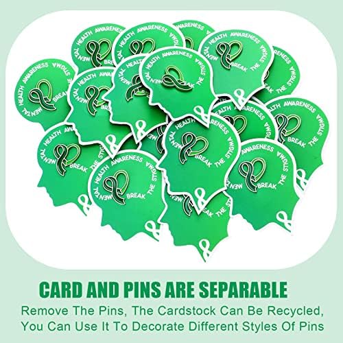 Jexine 20 парчиња свест за ментално здравје Пин Масовно зелена лента иглички на картичка Подароци за ментално здравје за жени мажи за ментално
