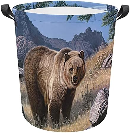 Кошница за перење FODUODUO мечка на шума шума дивина природа, алишта за перење со рачки со рачки што може да се преклопи со валкана облека за