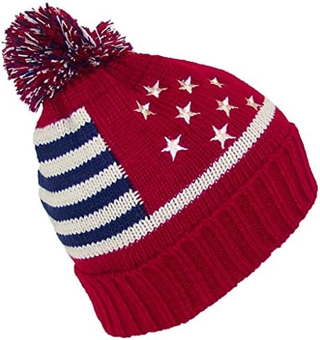 Најдобри Зимски Капи Возрасни Американски / Американа Знаме Манжетни Плетени Бини Со Пом Пом
