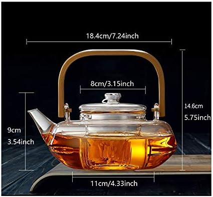 800мл стакло чајник со стаклен инфузер, чајник со цедалка за лабав чај, безбеден на шпорет, сад за чај со рачка од бамбус