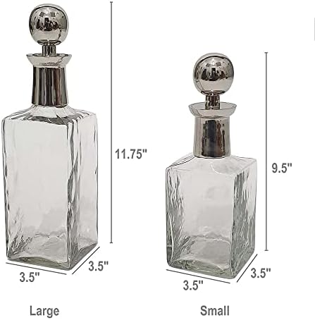 А & Б Дома Декоративно квадратно стакло шише сет - сет од 2 модерно шише со стаклено стакло, таблета за дома, декор за дневна соба за спална