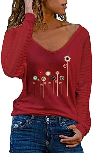 Ilugu жени обични мулти -обоени цветни отпечатоци од маица жени Splice ракав есен кошула против тренингот кошули лабаво лабаво