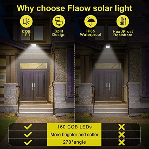FLAOW соларни светла на отворено, 2 пакувања 320 LED LED жичен сензор за движење безбедносно светло за поплавување со 16,4 метри кабел, прилагодливи