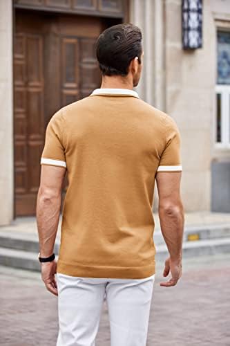 Coofandy Men Zipper Polo кошула обична плетена кратка ракав Поло маица ретро голф лето поло