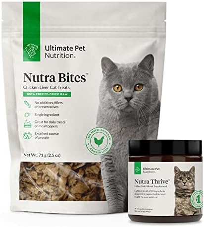 Ultimate Pet Nutrition Nutrition Nutra Cites за мачки, замрзнување сушени сурови третмани + Nutra Thrive ™ CAT 40 во 1 додаток во исхраната