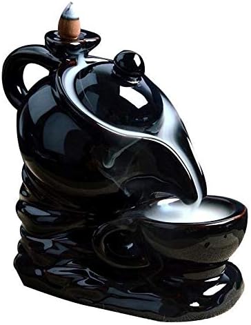 Wpyyi чајник чајник во форма на темјан горилници рачно изработени црни керамички темјан на проток на грб, кој го гори дома, будистички храмски декор