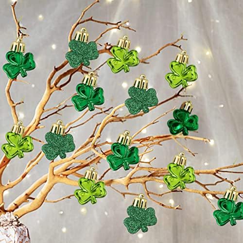 36 п.п. Денот на Свети Патрик мини шамрок украси за мали украси на дрвја, со среќа детелина, висина од зелена зелена боја ирски украси за Денот