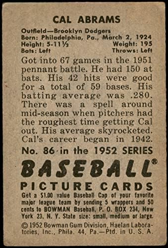 1952 Bowman # 86 Cal Abrams Brooklyn Dodgers VG Dodgers