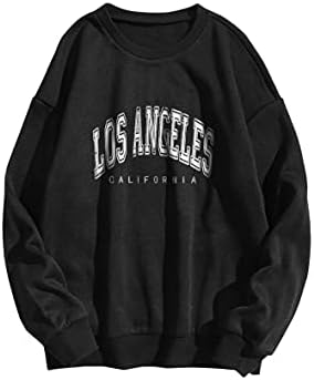 Меладијански преголем преголем дел од Лос Анџелес Калифорнија, печати графички пуловер врвови на екипажот на екипажот со долги ракави, џемпер од руно