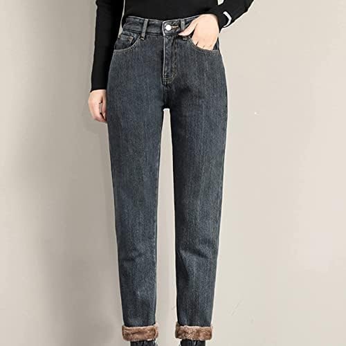 Vezад женски плус кадифе дебело јагнешко кадифено хеланки со високи панталони со половината топли панталони со двојно копче фармерки