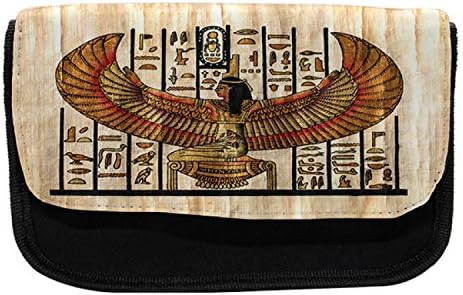 Лунарлива египетска кутија со молив, ориентална пергамент уметност, торба со молив со ткаенини со двојно патент, 8,5 x 5,5, Вермилион беж
