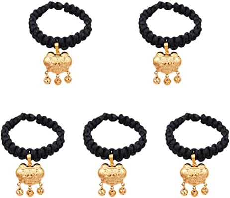 Балако 5 парчиња Јаки Ѕвонче За Заклучување Мачки За Јака Прилагодливо Куче Црни Еластични Ѕвона Виси Со Украсни Златни Материјали За Плетење