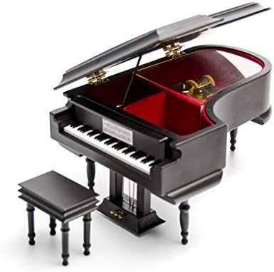 Црна дрвена голема пијано музичка кутија со оддел за прстени и обетки 18 белешки музички кутија за накит за пијано - многу песни