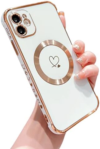 HJWKJUS Компатибилен Со Magsafe Случај за iPhone 11, Љубовта Срце Шема Галванизиран Дизајн Мека Tpu Шок Отпорни Заштитни Целосна