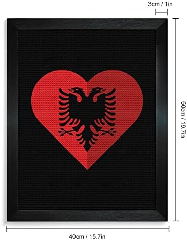 Албанија Рамно Срце Знаме Комплети За Сликање Со Дијаманти Со Рамка Од Цврсто Дрво Тркалезна Целосна Вежба Вкрстен Бод Висечка Слика