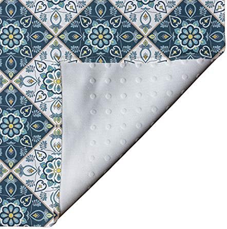 Амбесон, мароканска јога мат пешкир, традиционални фолклорни цветни украси во квадрати детална уметност, нелизгање на пот-абсорбента