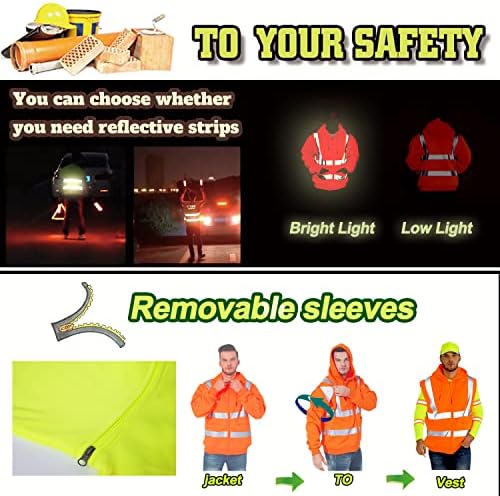 Јакна за рефлективна безбедност со голема видливост со отстранлив ракав Здраво на надворешна заштитна работна облека