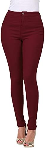 Модни панталони за жени фармерки чиста боја тенок се вклопуваат високо-половини плус големина на тексас фармерки директно барел