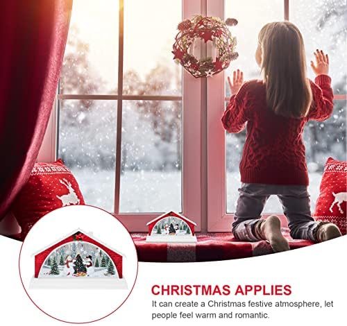 Лукшини ја предводеше Божиќната куќа за снежни село, осветлена Божиќна куќа, фигури на снежен човек минијатурен градски град осветлена