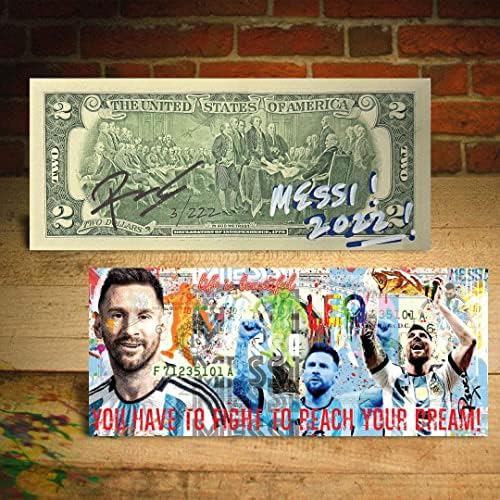 Leo Messi Pop Art Messi Оригинален нециркулирана сметка за два долар Специјално издание Колекционерско рачно потпишано од Rence -