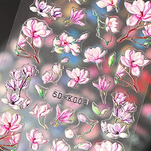 Дорноил 6 листови 5Д стереоскопски врежани налепници за нокти цвеќиња цвеќиња од пеперутка за нокти на летни налепници за уметност на нокти