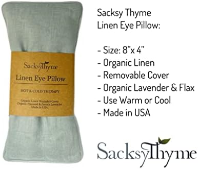 Sacksythyme Органска постелнина за очи за очи и лаванда- јога, олеснување на стресот, синус, мигрена, подлога за греење на микробранови и кул компресија, направена во САД