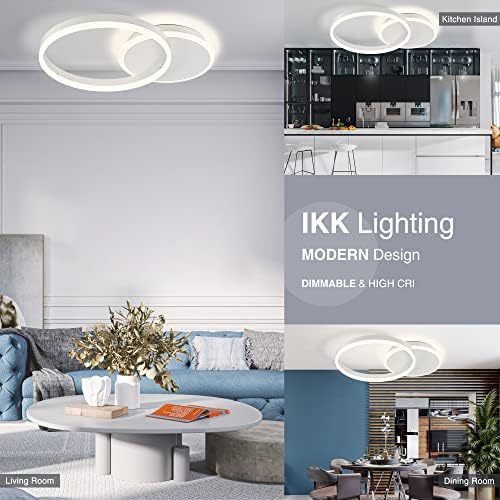 IKK модерна LED таванска светлина за кујна, затемнето светло за плакнење на таванот со далечински управувач, 2 прстени со лустер