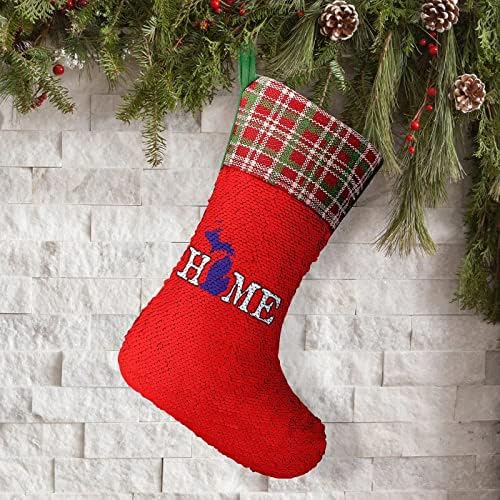 Дома Мичиген Секвен Божиќ за Божиќни празници Реверзибилни бои што се менуваат магичен фонд за Божиќно дрво камин што виси чорапи