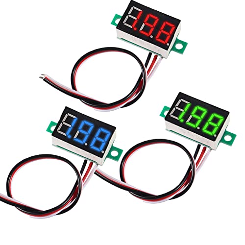 QCCAN 0,36 инчи со 3-жица LED ултра-мал 0-30V DC мини дигитален волтметар LED напон приказ на црвена/сина/зелена боја Три бои