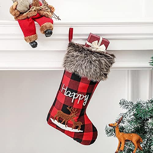 Божиќни чорапи носители црвени карирани цртани филмови Семејни украси што висат чорапи украси за Божиќна забава за одмор мини мини
