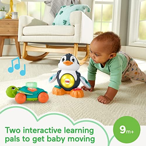 Fisher-Price Linkimals Cool Beats Penguin, музичка играчка за новороденчиња со светла, движења и едукативни песни Linkimals Sit-to-Crawl