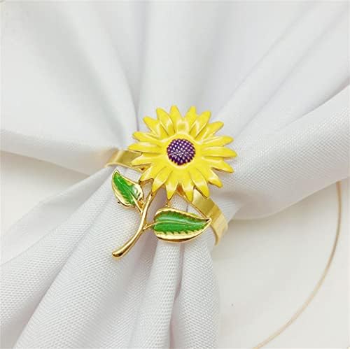 Ganfanren 12 парчиња салфетка прстенка сончогледна салфетка копче цинк легура прстен прстен прстен прстен свадбена маса декорација