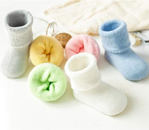 Карис бебешки чорапи со залепени мали деца со дебели памучни чорапи анти-лизга 0-3 години, 6 пакувања