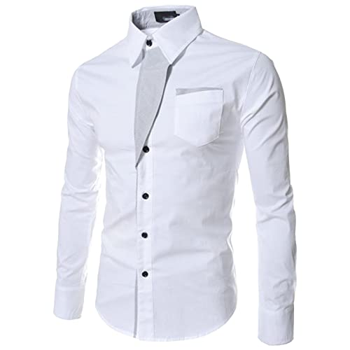 Менсифу-ГJ Менс Долги ракави Стилски фустани кошули крпеница Обично копче надолу кошули со вртење на кошулата со јака со џебови со