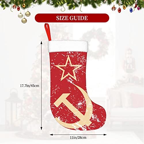 QG ZZX Божиќни чорапи со бело супер мек кафуниски манжетни комунизам Советски сојуз ретро знаме Божиќни чорапи Божиќни украси порибување