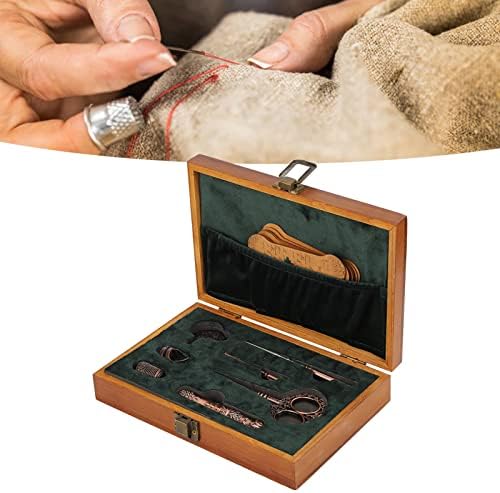 Комплети за ножици за везови во Jeanoko, гроздобер ножици за везови поставени дрвени не'рѓосувачки челични кутии за шиење на кутии за ножици, мултифункционални алатки