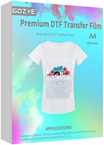 Gozye 100 листови A4 Premium DTF трансфер филм-1000 g/35,3 мл бел дигитален прав DTF за печатење директно до филм на маици