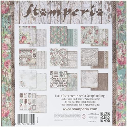 Stamperia International KFT SBBL25 пакет 10 листови со двојни рози на лице, чипка и дрво, 30,5 x 30,5, разнобојни