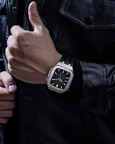 Aemall Metal Case за Apple Watch 7 45mm заштитник силиконски каиш за iwatch 45mm 6 5 4 SE 44mm додатоци за целосна заштитна обвивка