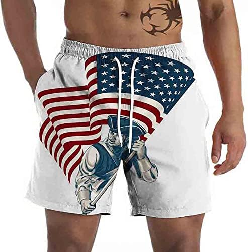 Летни салата шорцеви за машки графички панталони за плажа Обични шорцеви 3Д четврти јули на знамето Ретро момчиња табла