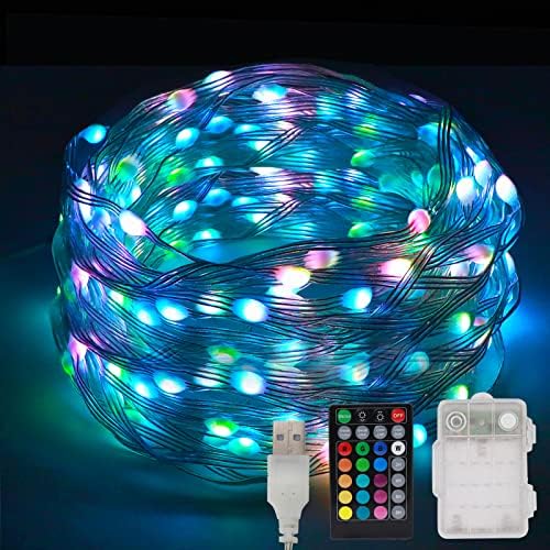 Светла со јаже со бабекин, 16 бои што се менуваат светла со далечински, USB/батерија со жица, светло за затворено декоративно