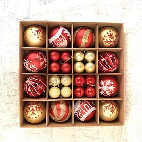 Хеах 44 парчиња Божиќни топки црвено злато украсување украси за украси за Божиќ за Божиќ, Божиќна венчаница, виси топки