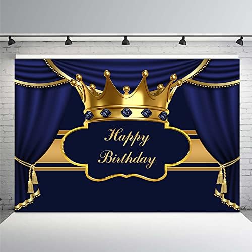 Mehofond Royal Blue роденден за роденден за возрасен човек Принц роденденски украси Банер злато и сина завеса круна камења Фотографија