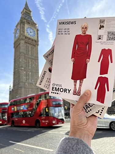 Модели за шиење на Викисес за жени - Емори Фустана шема за шиење за жени, големина US2 - US20 плус големина - Соодветно за почетници