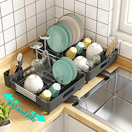 Kelonis Expondable Draber Draber Rack, кујна од не'рѓосувачки челик одвојување на кујната за одвојување на садот со 360 Swivel Spout