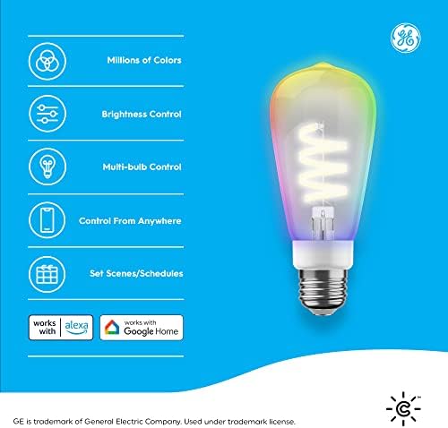 GE CYNC SMART LED светилки, менување на бојата, Bluetooth и Wi-Fi, ST19 Edison Style Bulbs & GE Cync Внатрешен паметен приклучок,