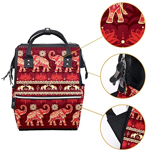 Црвена Бохо Африканска Шема На Слонови Торби За Торби За Пелени Со Пелени Со Голем Капацитет Торба За Пелени За Нега На Бебиња