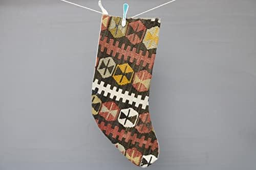 Sarikaya Pillow Kilim Stocking, Божиќно декоративно, геометриско порибување, кафеаво порибување, берза за порибување, рустикално
